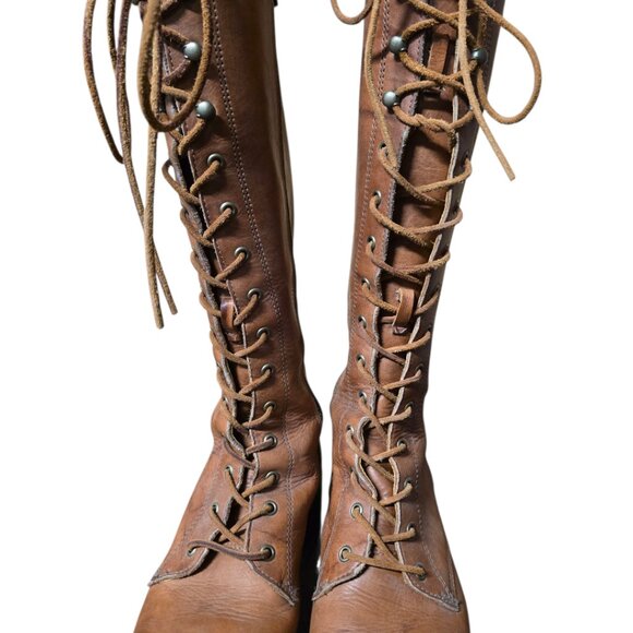 Ladies Vintage Frye Leather Lace-Up Riding Boots - Picture 7 of 9